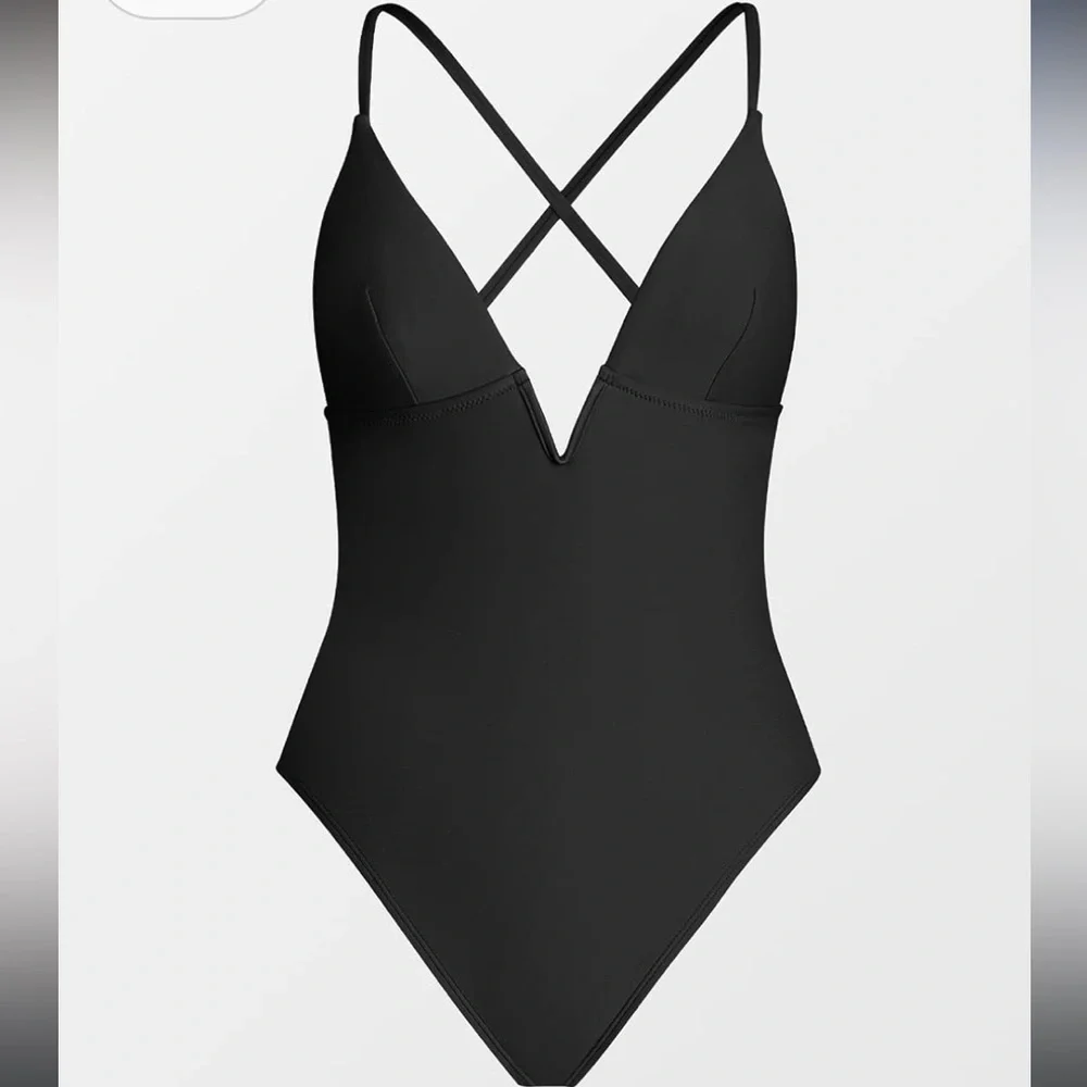 COPY - Women Swimsuit One Piece Bathing Suit Deep V Neck Crisscross Back - Picture 1 of 3